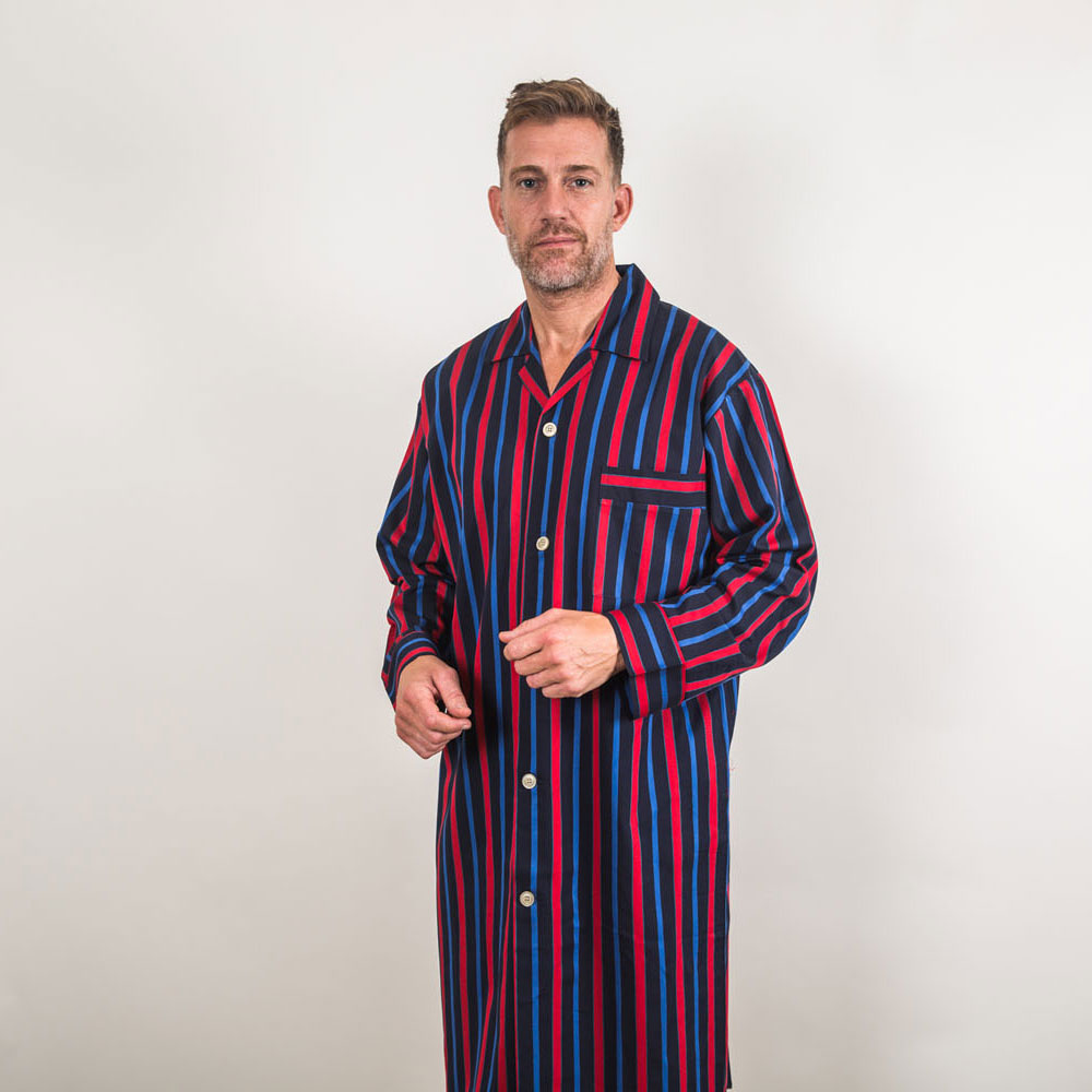 Regent Stripe Open Front Nightshirt - Men's Pyjamas